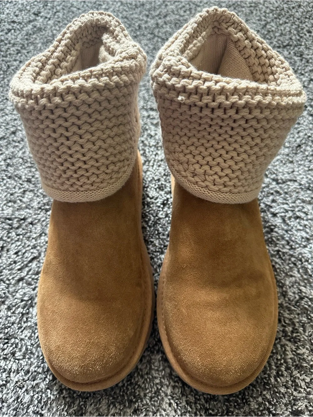 UGG Kids Darrah Chestnut Suede Knit-Cuff Boots Size 4 Youth